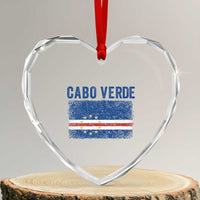 Cabo Verde Distressed Flag National Pride Heart Crystal Glass Ornament Cape Verde Heritage Pride Retro Grunge Graphic