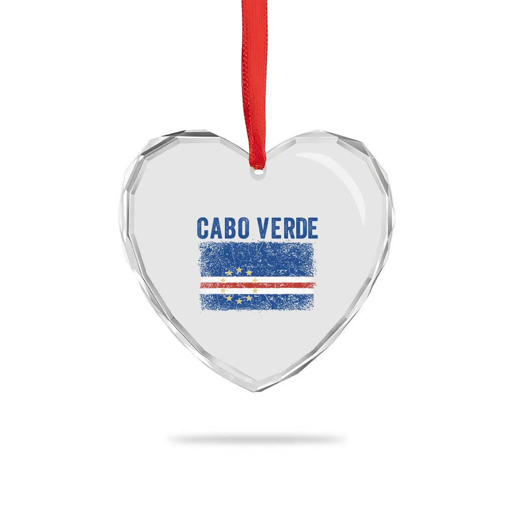 Cabo Verde Distressed Flag National Pride Heart Crystal Glass Ornament Cape Verde Heritage Pride Retro Grunge Graphic