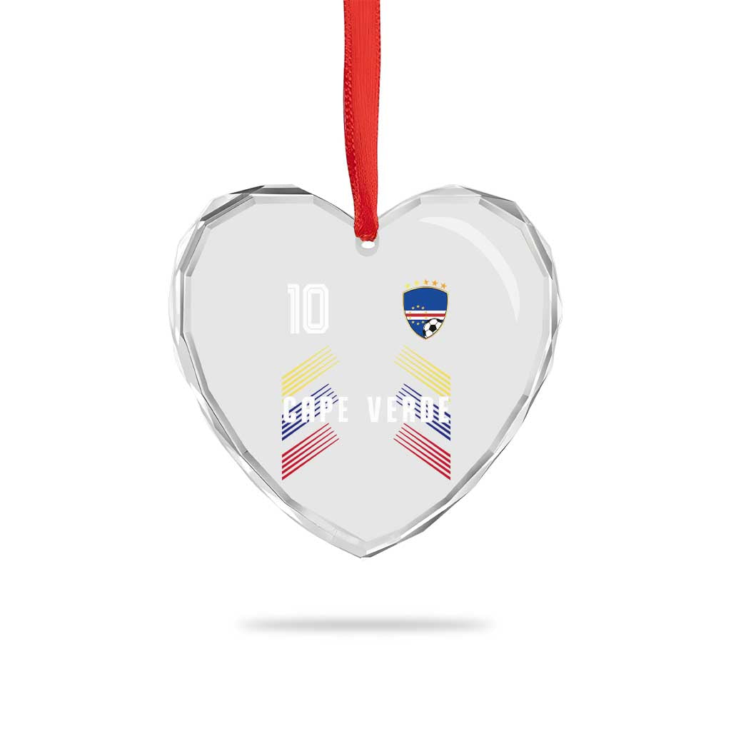 Cabo Verde Football Crest Pride Jersey Style Heart Crystal Glass Ornament Cape Verde Soccer Fan Number 10 Athletic