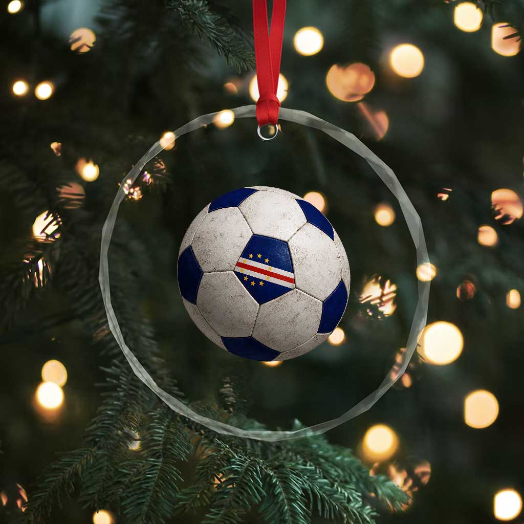 Cabo Verde Football Vintage Soccer Ball Graphic Crystal Glass Ornament
