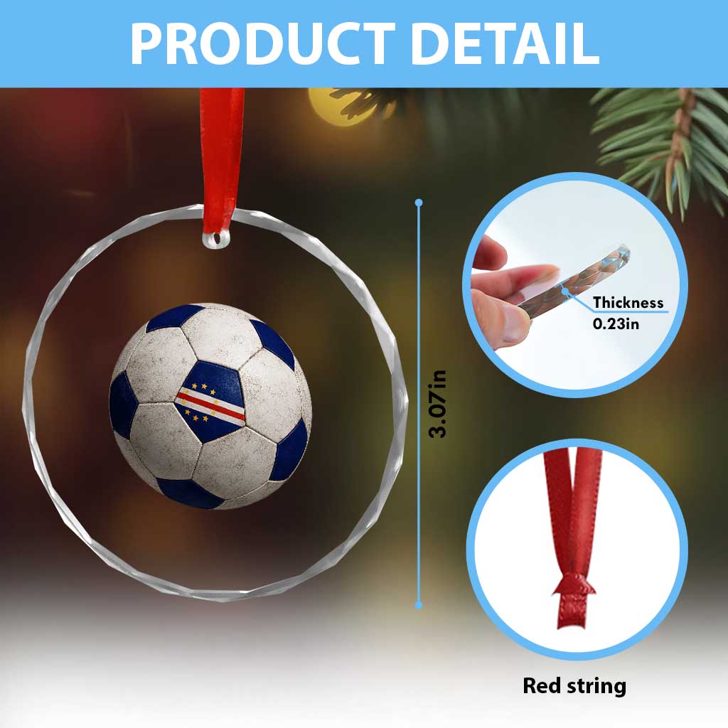 Cabo Verde Football Vintage Soccer Ball Graphic Crystal Glass Ornament