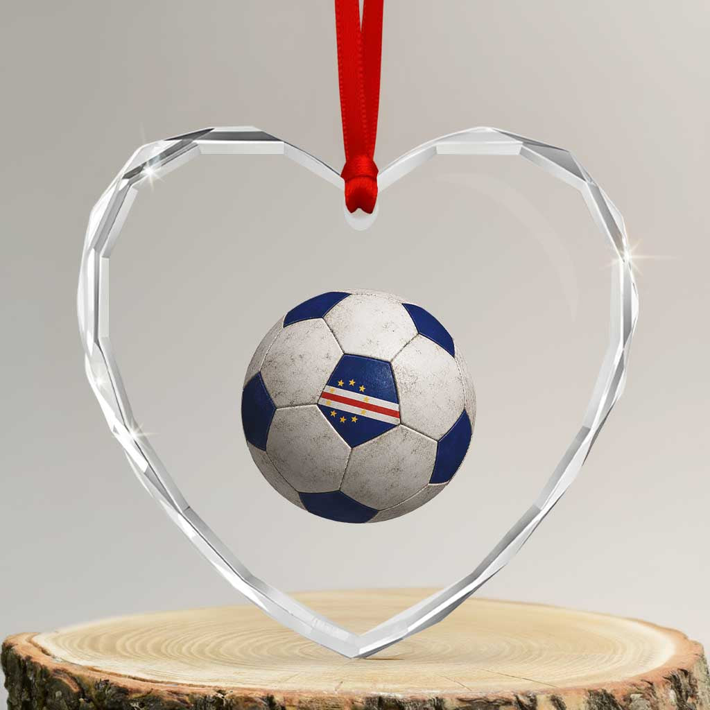 Cabo Verde Football Vintage Soccer Ball Graphic Heart Crystal Glass Ornament