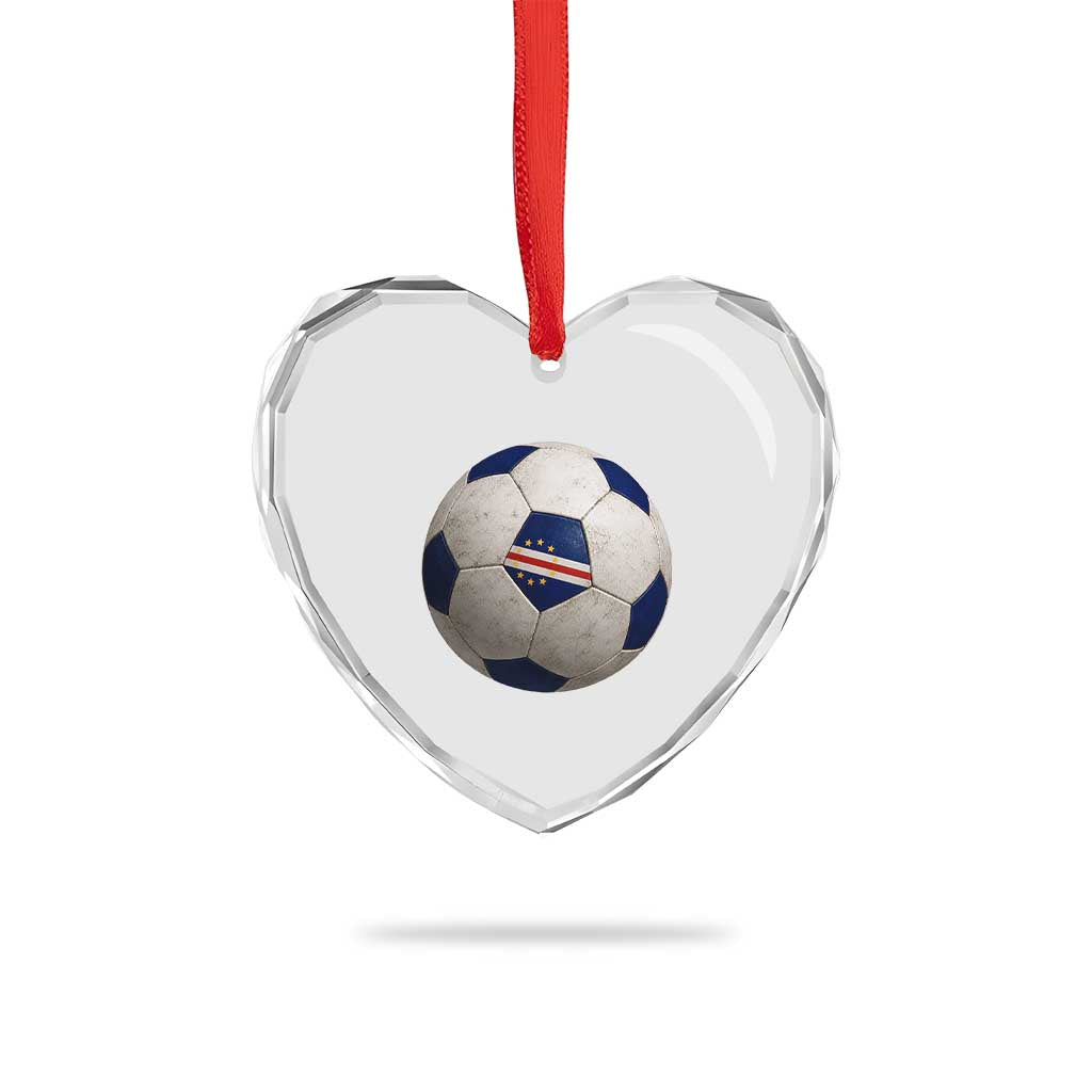 Cabo Verde Football Vintage Soccer Ball Graphic Heart Crystal Glass Ornament