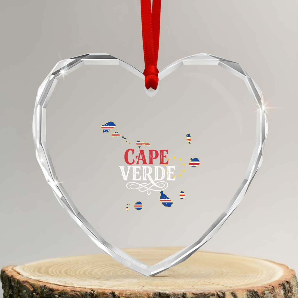 Cabo Verde Islands Flag Map Heart Crystal Glass Ornament Cape Verde Vintage Pride