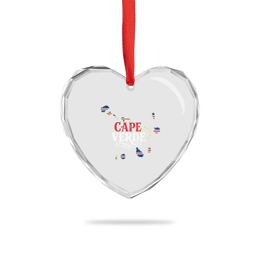 Cabo Verde Islands Flag Map Heart Crystal Glass Ornament Cape Verde Vintage Pride