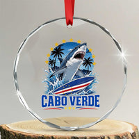 Cabo Verde Surfing Blue Shark Surfboard Crystal Glass Ornament Cape Verde Flag Tropical Ocean Wave