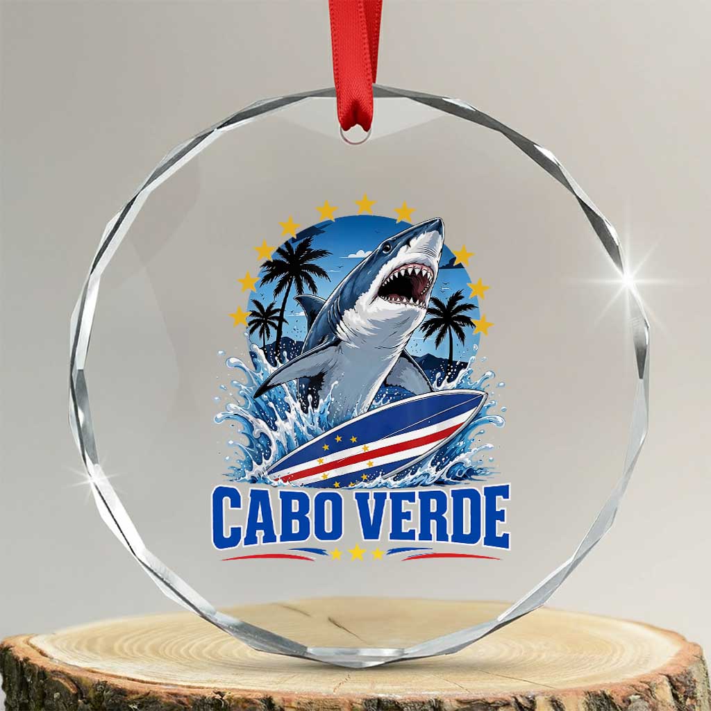 Cabo Verde Surfing Blue Shark Surfboard Crystal Glass Ornament Cape Verde Flag Tropical Ocean Wave TS02