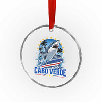 Cabo Verde Surfing Blue Shark Surfboard Crystal Glass Ornament Cape Verde Flag Tropical Ocean Wave