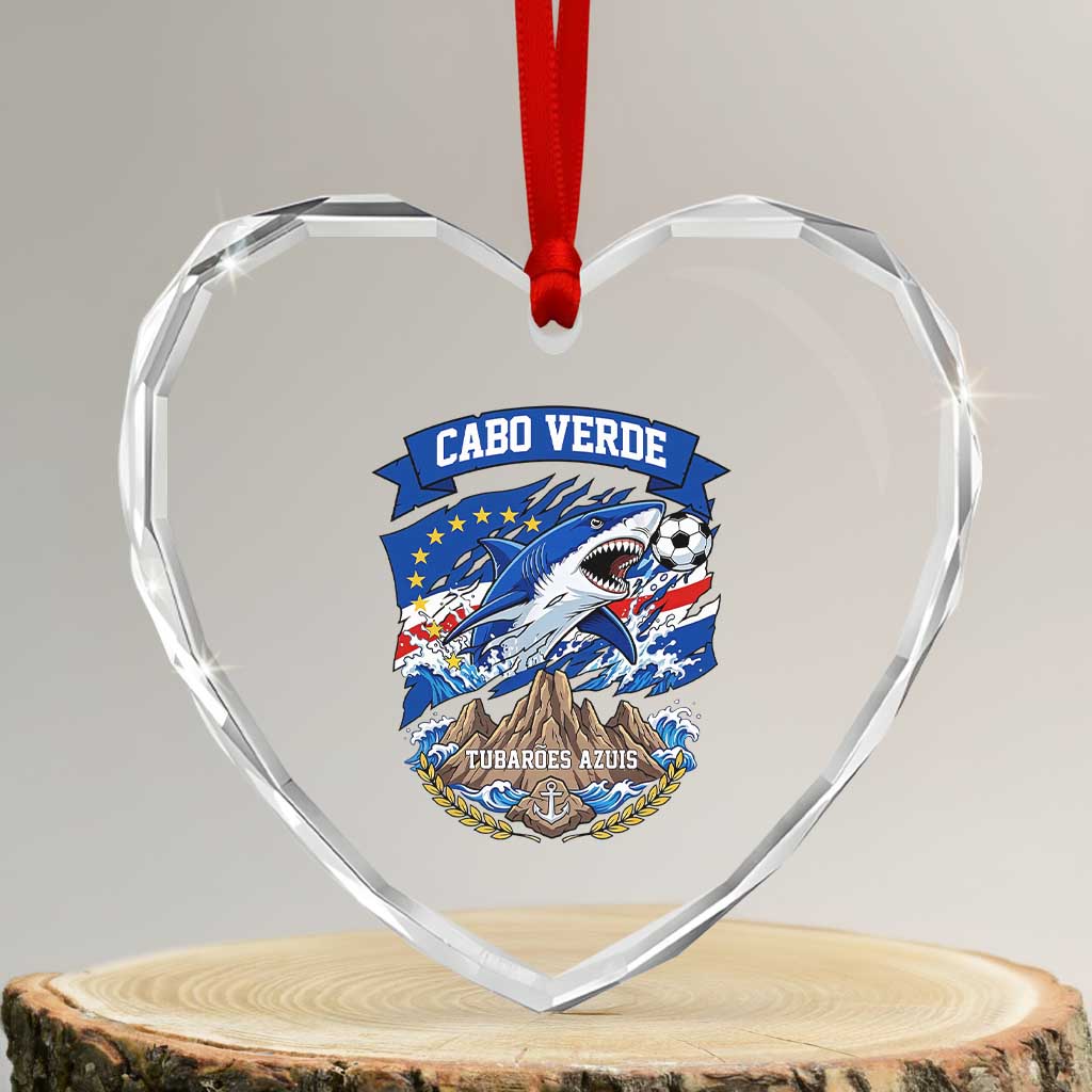 Cabo Verde Tubarões Azuis Soccer Pride Heart Crystal Glass Ornament Cape Verde Blue Sharks Football Fans