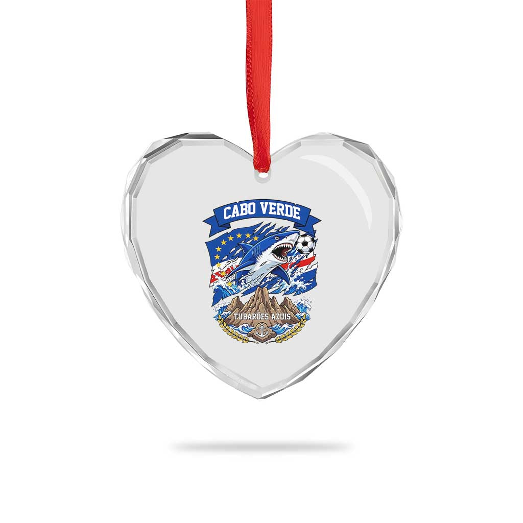 Cabo Verde Tubarões Azuis Soccer Pride Heart Crystal Glass Ornament Cape Verde Blue Sharks Football Fans