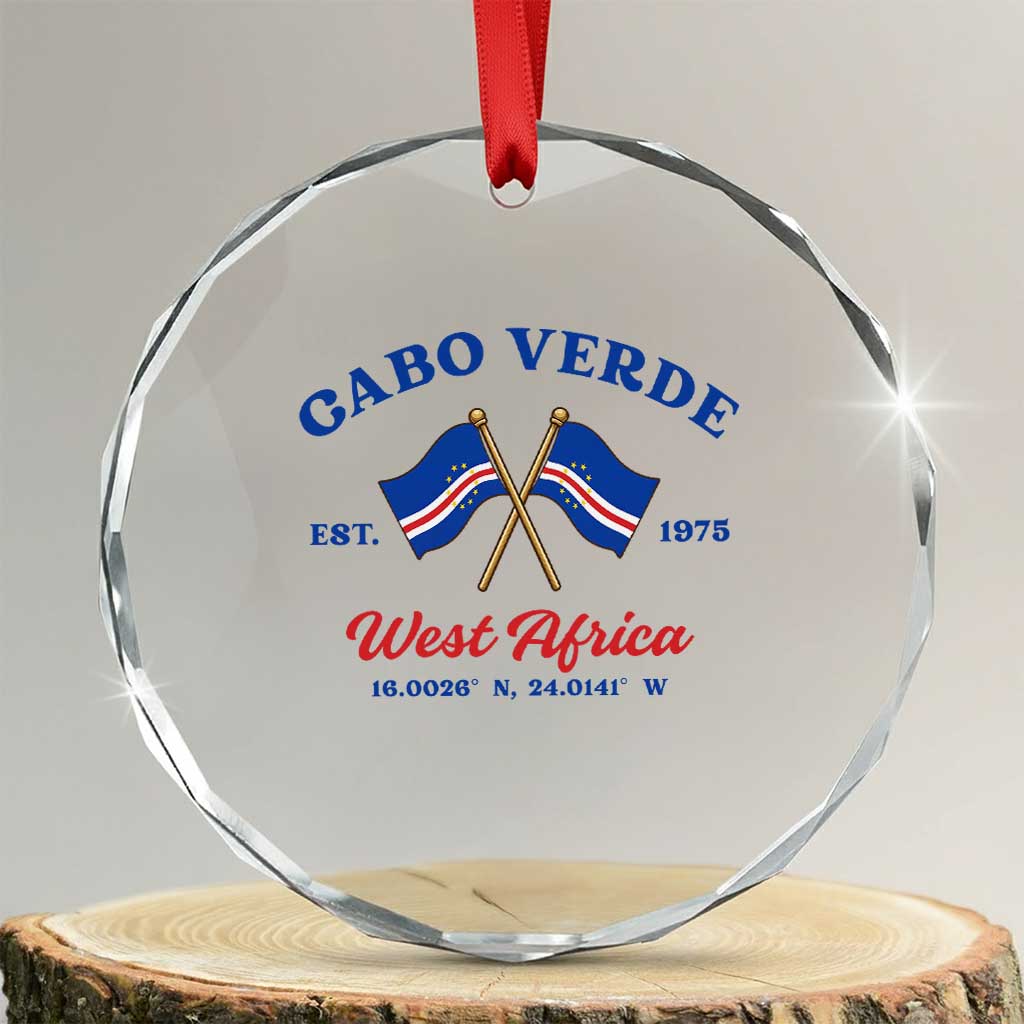 Cabo Verde West Africa Crossed Flags Crystal Glass Ornament Cape Verde Est 1975 Retro National Pride