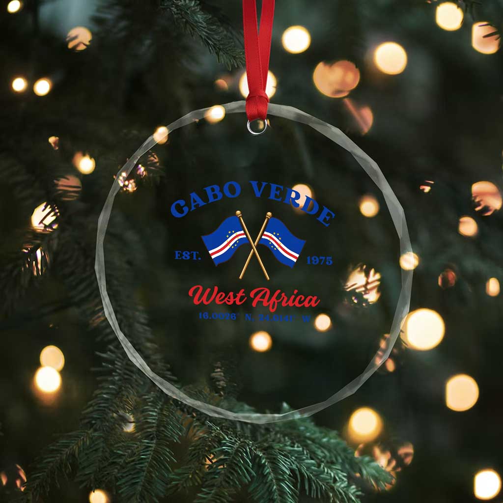 Cabo Verde West Africa Crossed Flags Crystal Glass Ornament Cape Verde Est 1975 Retro National Pride