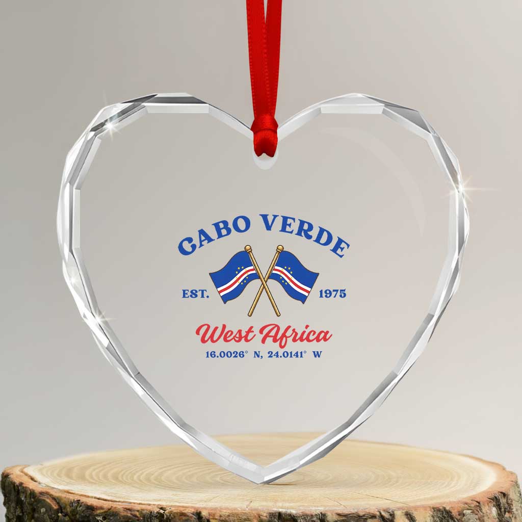 Cabo Verde West Africa Crossed Flags Heart Crystal Glass Ornament Cape Verde Est 1975 Retro National Pride