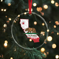 California Republic Cali Map Flag Distressed Style Crystal Glass Ornament