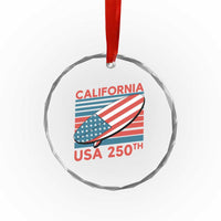 California USA 250th Anniversary Crystal Glass Ornament US Semiquincentennial Patriotic Surfboard Graphic - Wonder Print Shop