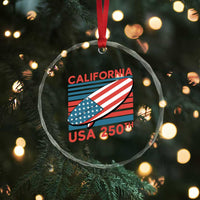 California USA 250th Anniversary Crystal Glass Ornament US Semiquincentennial Patriotic Surfboard Graphic - Wonder Print Shop