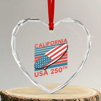 California USA 250th Anniversary Heart Crystal Glass Ornament US Semiquincentennial Patriotic Surfboard Graphic - Wonder Print Shop