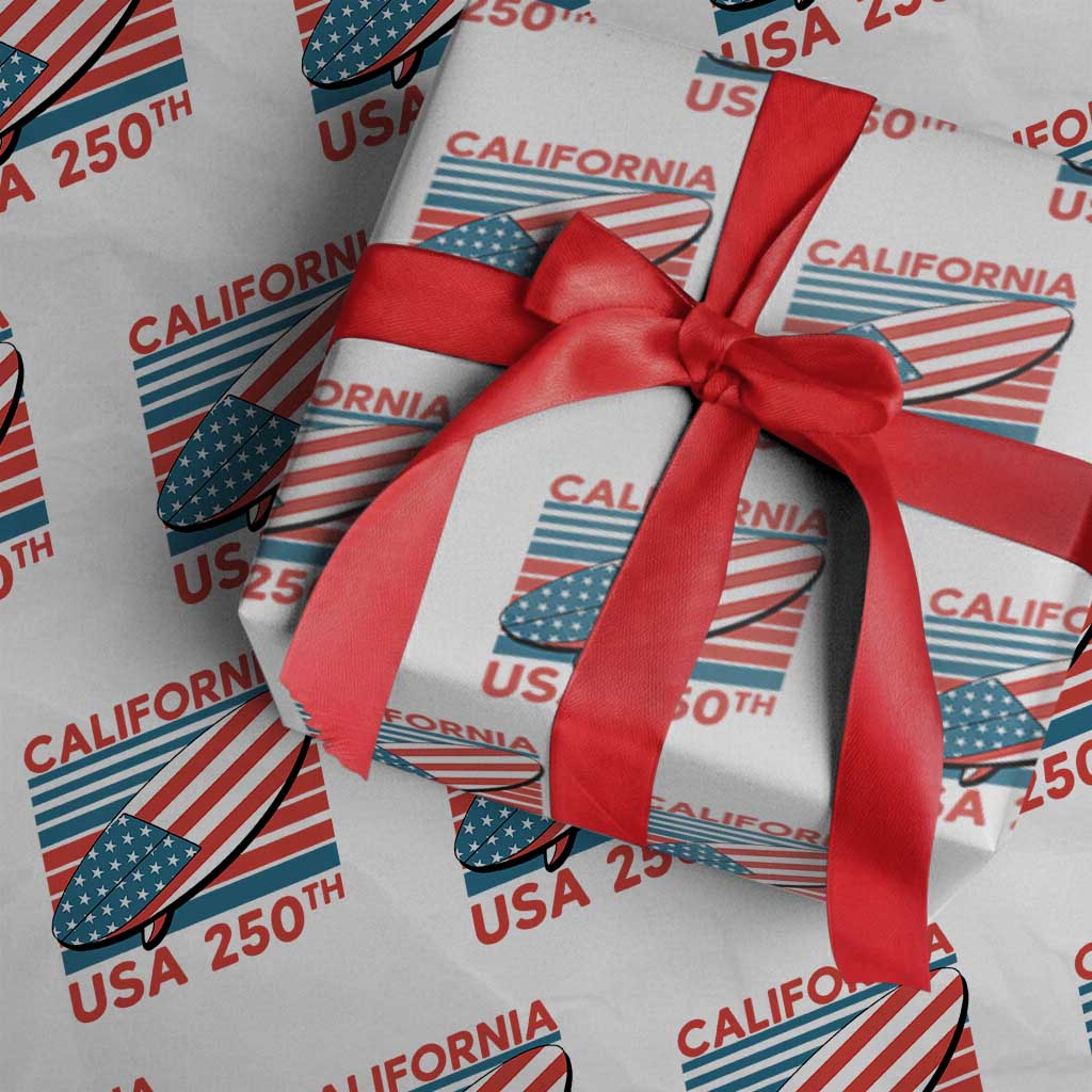 California USA 250th Anniversary Wrapping Paper Roll US Semiquincentennial Patriotic Surfboard Graphic - Wonder Print Shop