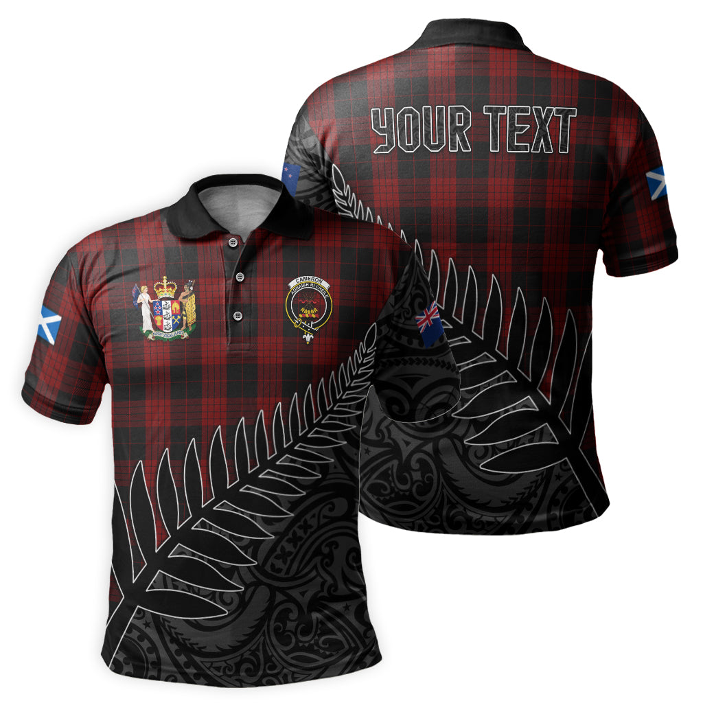 cameron-black-and-red-tartan-family-crest-golf-shirt-with-fern-leaves-and-coat-of-arm-of-new-zealand-personalized-your-name-scottish-tatan-polo-shirt