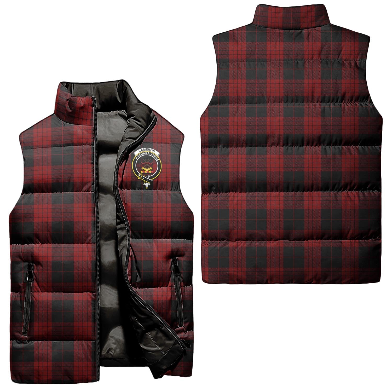 cameron-black-and-red-clan-puffer-vest-family-crest-plaid-sleeveless-down-jacket