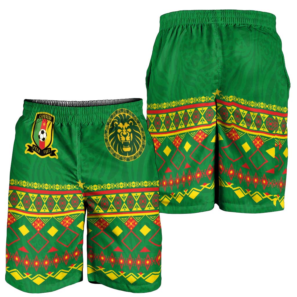 Cameroon Football Shorts for Men Tribal Motifs Green Color - Wonder Print Shop