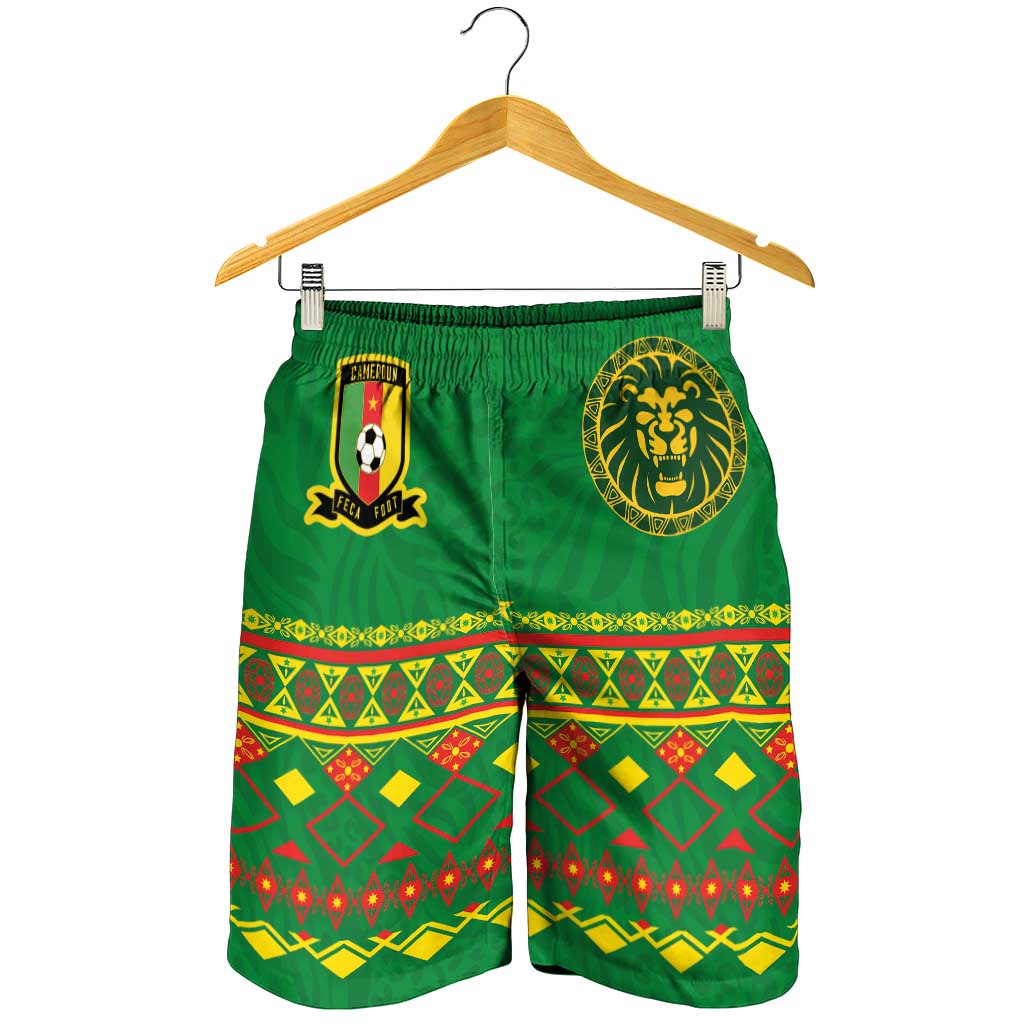 Cameroon Football Shorts for Men Tribal Motifs Green Color - Wonder Print Shop
