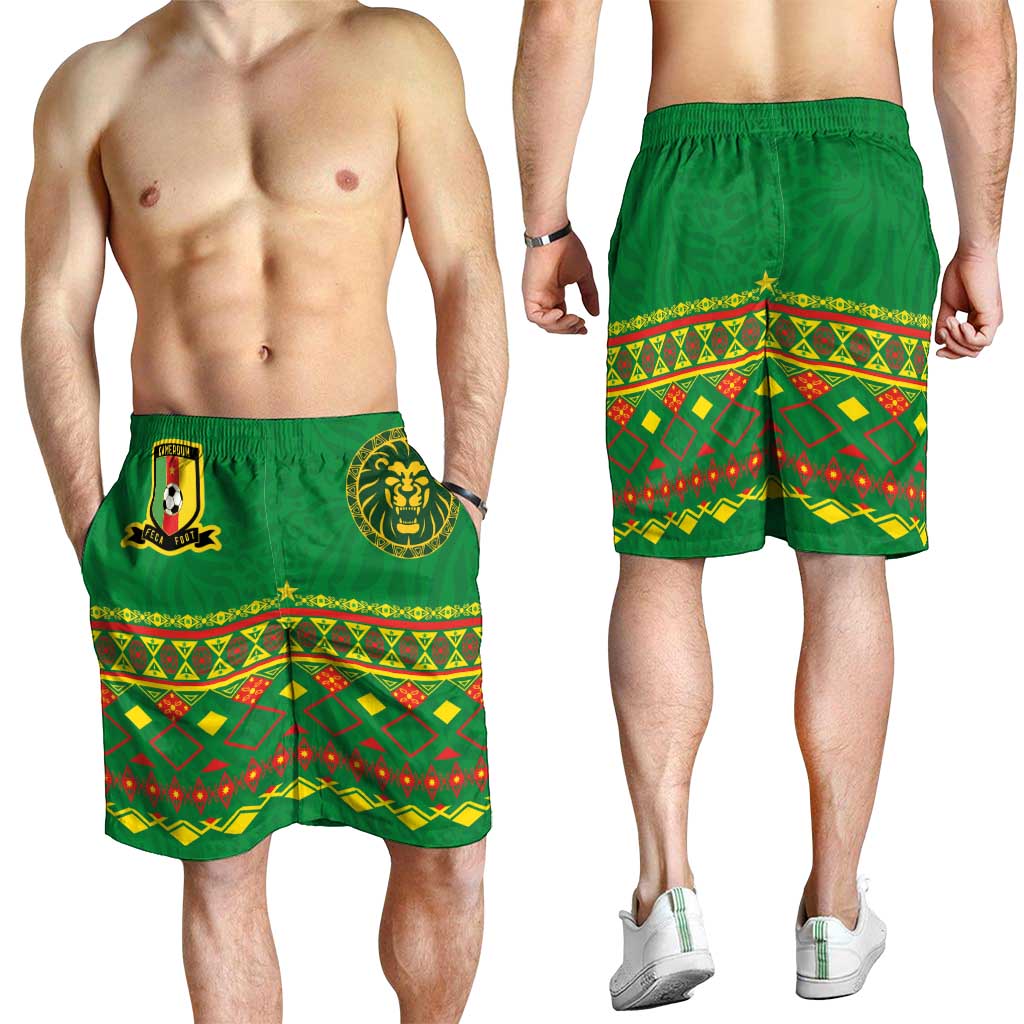 Cameroon Football Shorts for Men Tribal Motifs Green Color - Wonder Print Shop