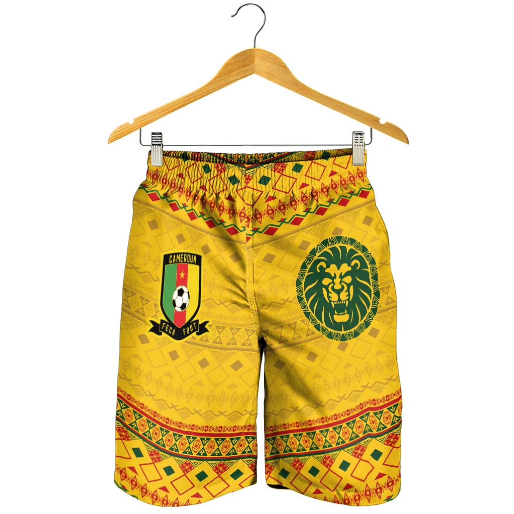 Cameroon Football Shorts for Men Tribal Motifs Yellow Color - Wonder Print Shop