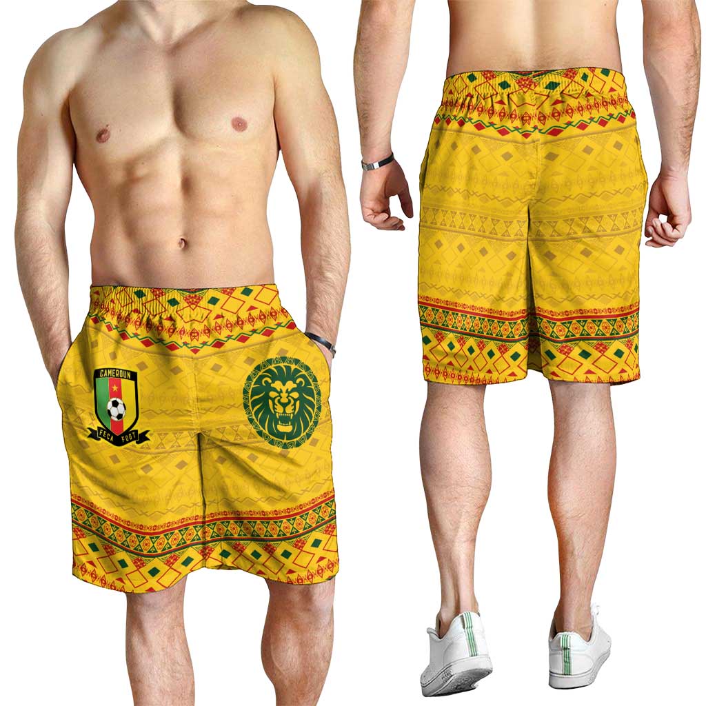 Cameroon Football Shorts for Men Tribal Motifs Yellow Color - Wonder Print Shop