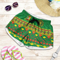 Cameroon Football Shorts for Women Tribal Motifs Green Color - Wonder Print Shop