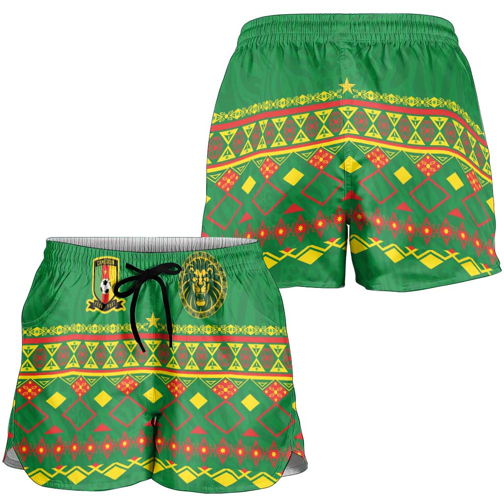 Cameroon Football Shorts for Women Tribal Motifs Green Color - Wonder Print Shop