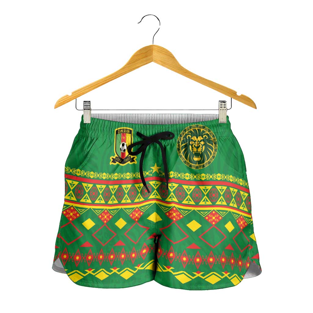 Cameroon Football Shorts for Women Tribal Motifs Green Color - Wonder Print Shop