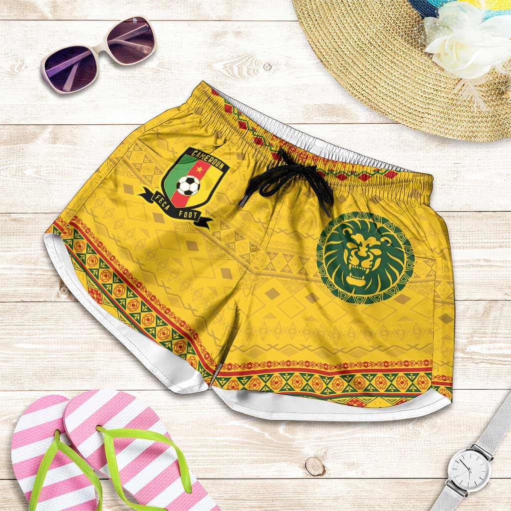 Cameroon Football Shorts for Women Tribal Motifs Yellow Color - Wonder Print Shop