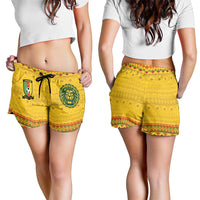 Cameroon Football Shorts for Women Tribal Motifs Yellow Color - Wonder Print Shop