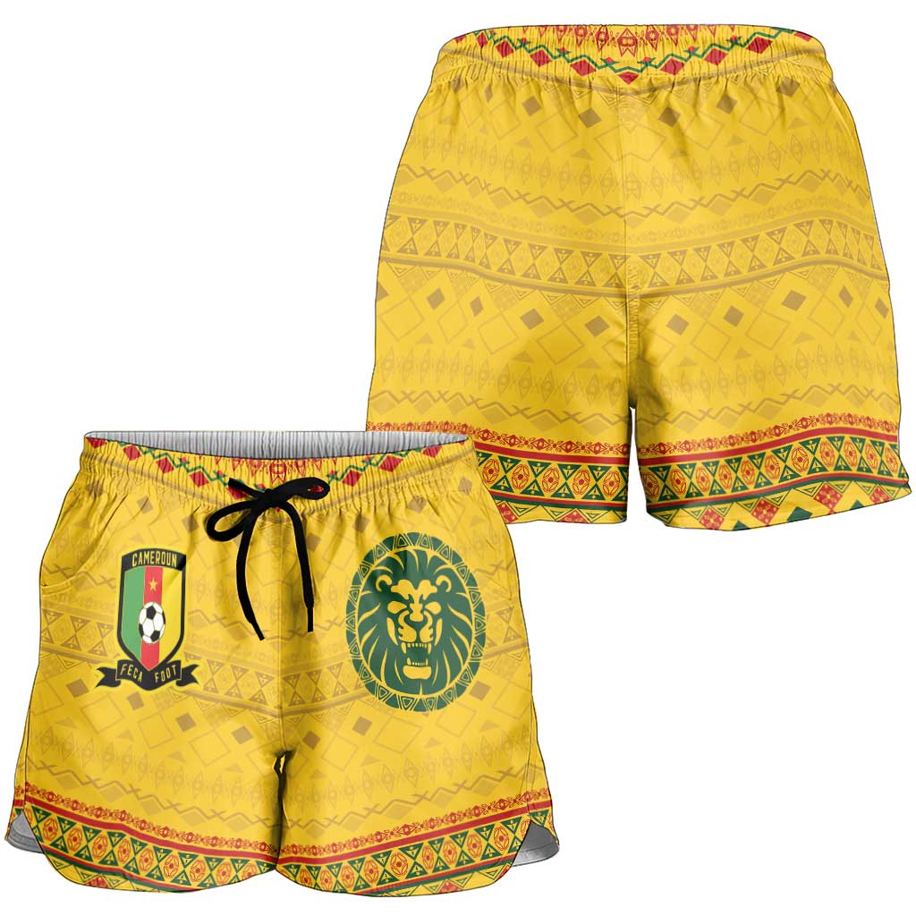 Cameroon Football Shorts for Women Tribal Motifs Yellow Color - Wonder Print Shop