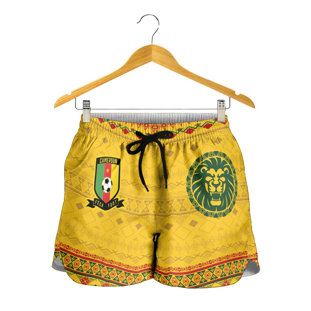 Cameroon Football Shorts for Women Tribal Motifs Yellow Color - Wonder Print Shop