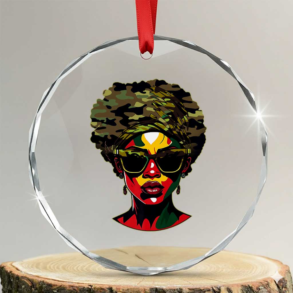 Camo African American Women Juneteenth Celebrating Black Freedom Day Crystal Glass Ornament