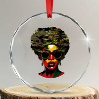 Camo African American Women Juneteenth Celebrating Black Freedom Day Crystal Glass Ornament