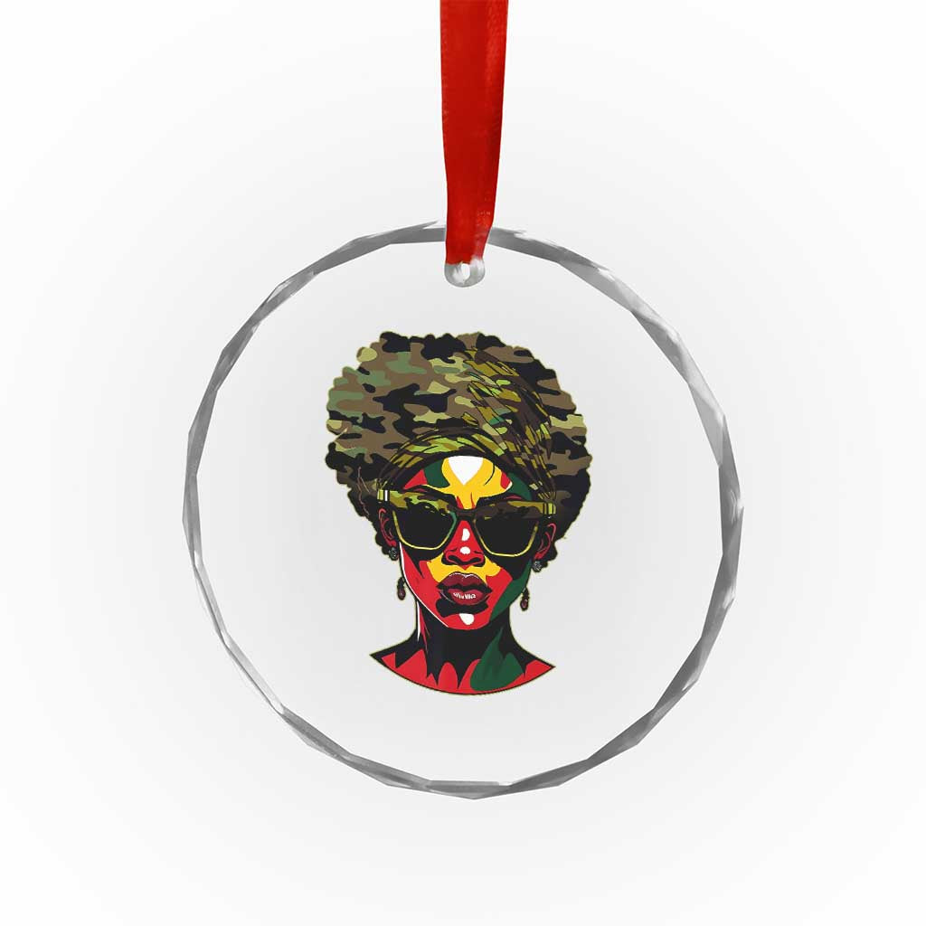 Camo African American Women Juneteenth Celebrating Black Freedom Day Crystal Glass Ornament