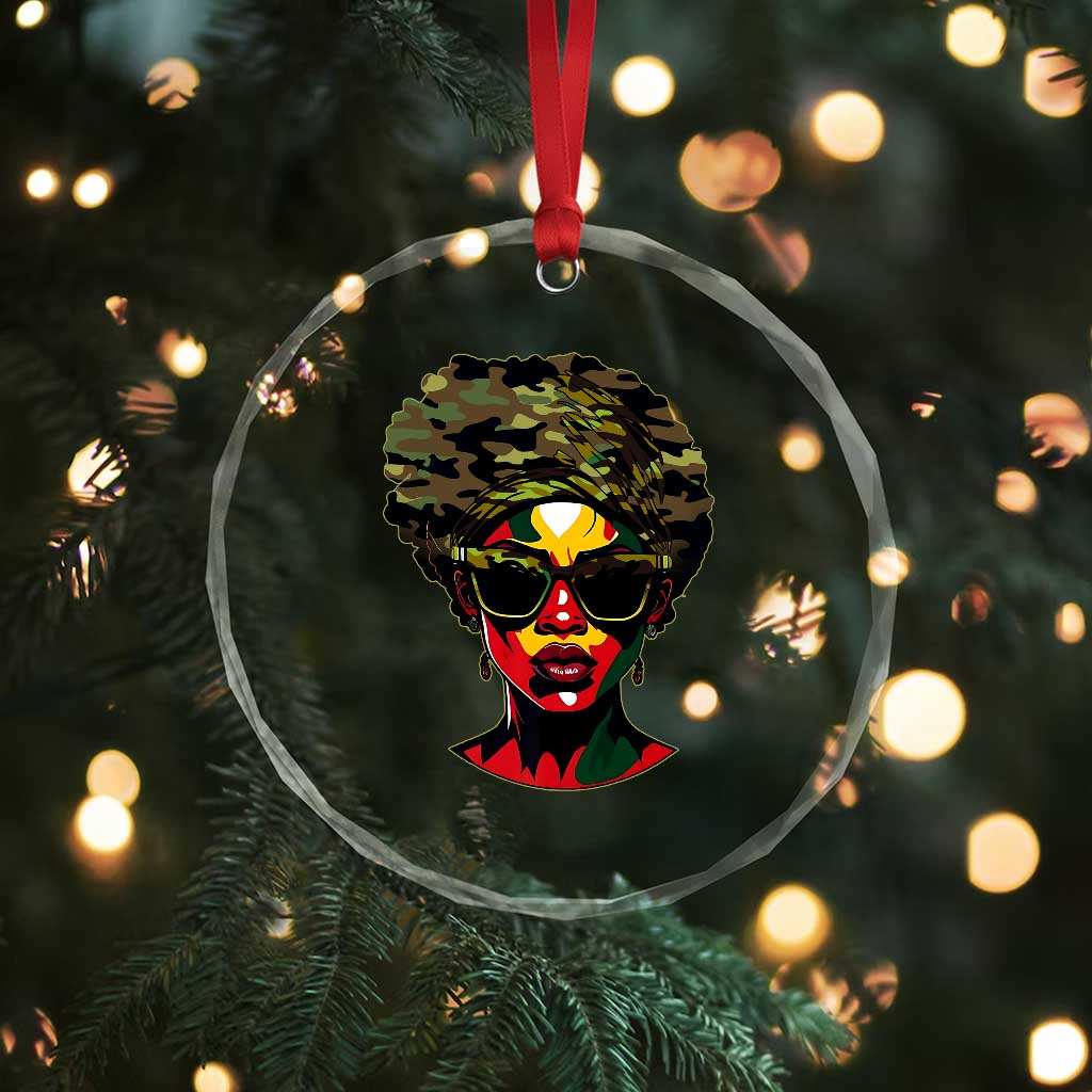 Camo African American Women Juneteenth Celebrating Black Freedom Day Crystal Glass Ornament