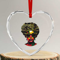 Camo African American Women Juneteenth Celebrating Black Freedom Day Heart Crystal Glass Ornament