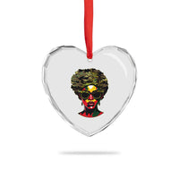 Camo African American Women Juneteenth Celebrating Black Freedom Day Heart Crystal Glass Ornament