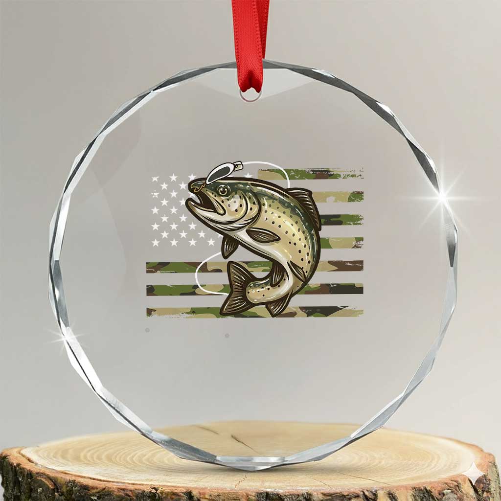 Camo Bass Fishing Crystal Glass Ornament Patriotic US Flag Fisherman - Wonder Print Shop