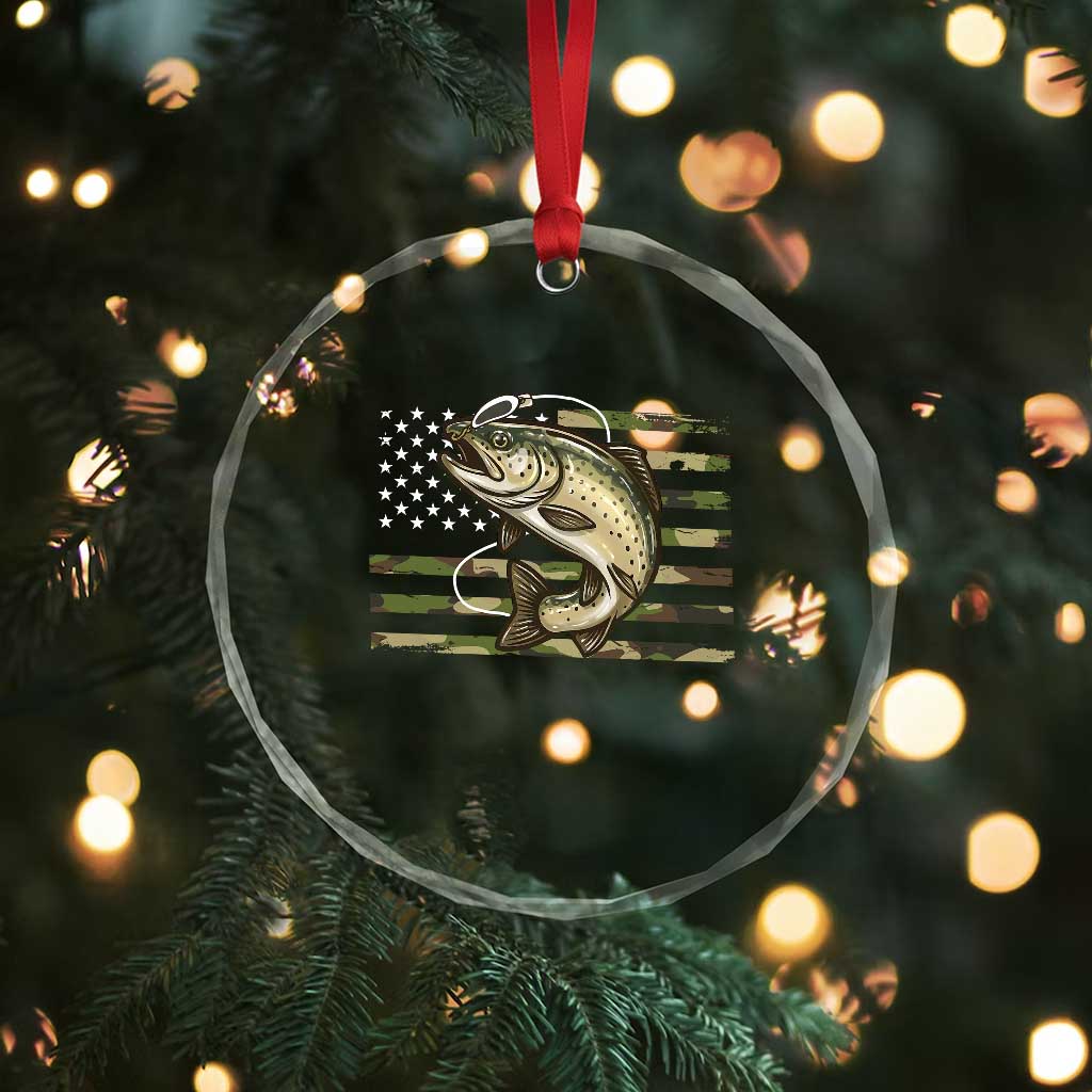 Camo Bass Fishing Crystal Glass Ornament Patriotic US Flag Fisherman - Wonder Print Shop