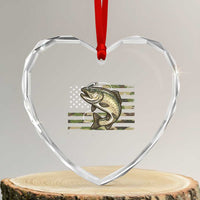 Camo Bass Fishing Heart Crystal Glass Ornament Patriotic US Flag Fisherman - Wonder Print Shop