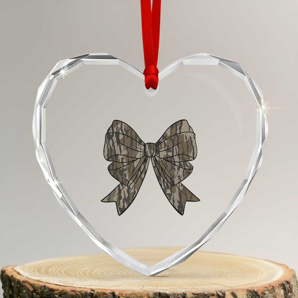 Camo Coquette Bow Duck Hunting Heart Crystal Glass Ornament Retro Camouflage - Wonder Print Shop
