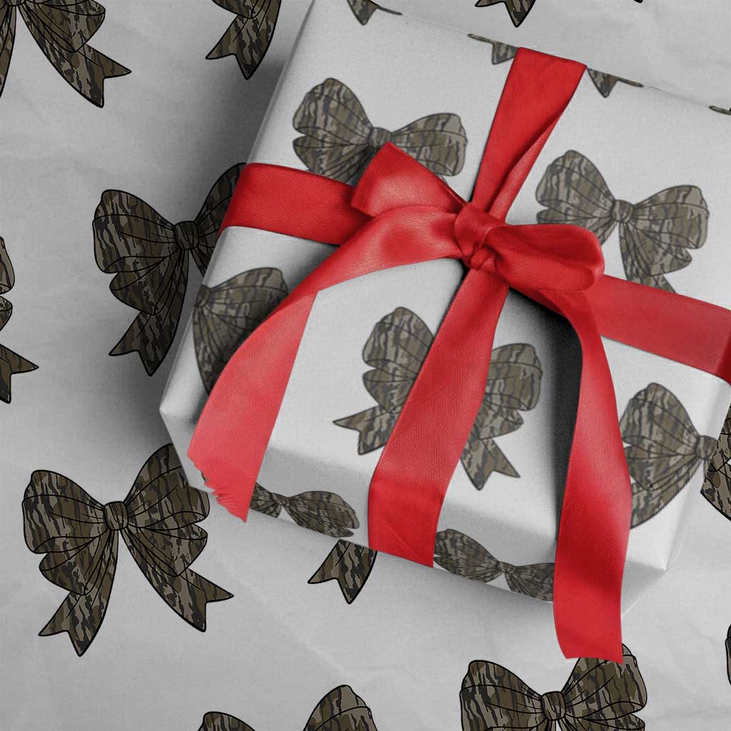 Camo Coquette Bow Duck Hunting Wrapping Paper Roll Retro Camouflage