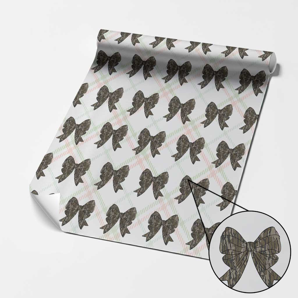 Camo Coquette Bow Duck Hunting Wrapping Paper Roll Retro Camouflage