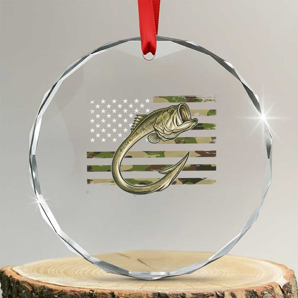 Camo Fish Hook Fishing Crystal Glass Ornament Patriotic US Flag Fisherman Camouflage Bass Fishing - Wonder Print Shop