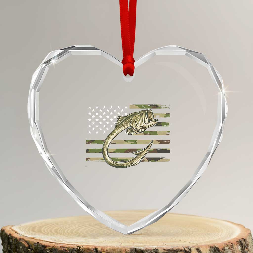 Camo Fish Hook Fishing Heart Crystal Glass Ornament Patriotic US Flag Fisherman Camouflage Bass Fishing - Wonder Print Shop